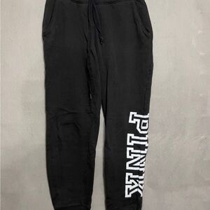 PINK Victoria's Secret Black Joggers with White Logo
